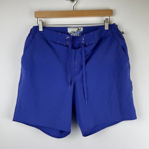 Vintage KAHALA 1936 Embroidered Logo Blue Drawstring Swim Trunks Mens SZ L - Picture 1 of 6